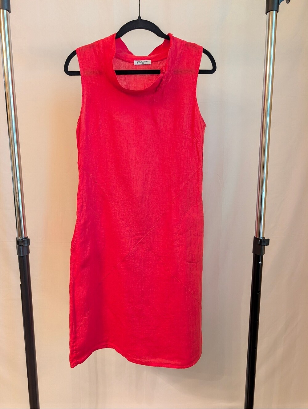 Bohabille Paris 100% Linen Lagenlook Midi Dress Pink Coral Sleeveless Italy SZ M